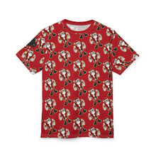 Load image into Gallery viewer, angry santa wrapping paper style Unisex Cut & Sew Tee (AOP)