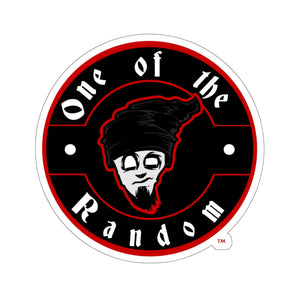 red and black logo sticker